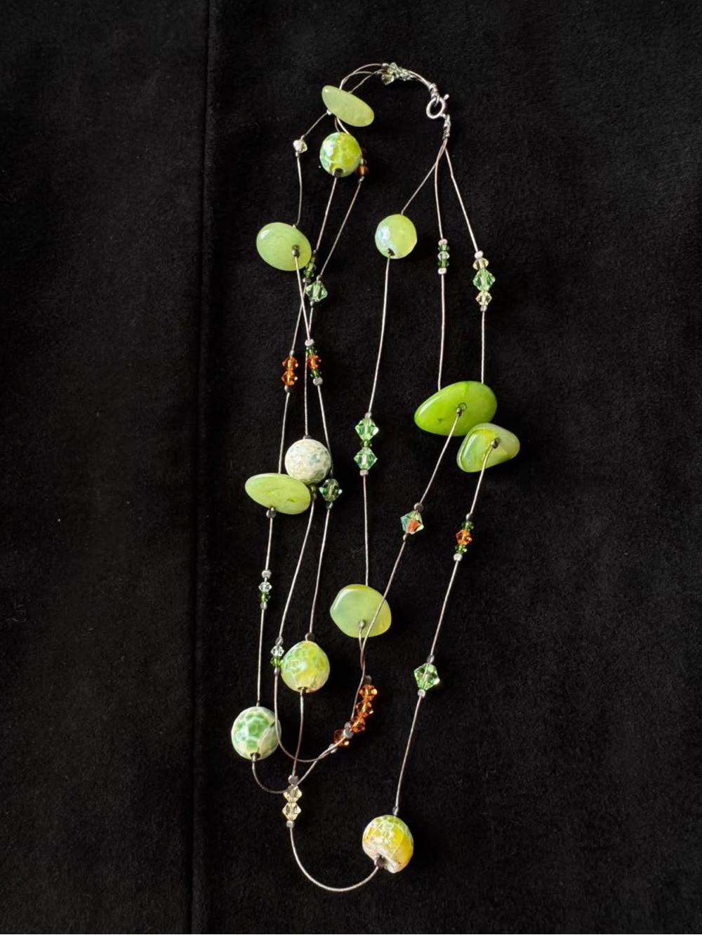 Green Stone Beaded Multi Strand Necklace Artisan